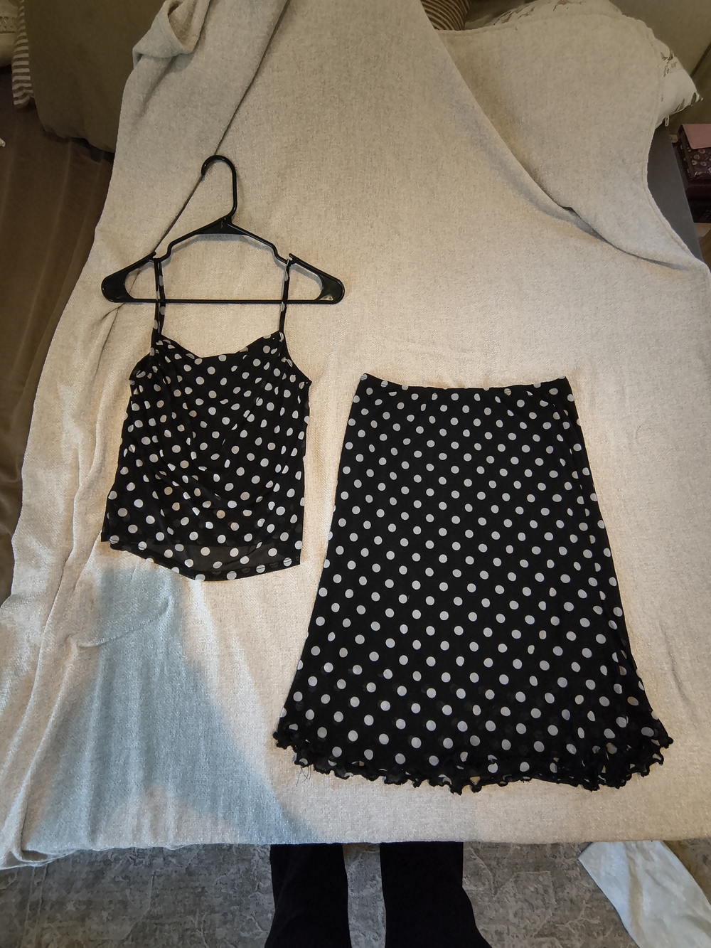See You Monday Black & White Polka Dot Cami and Skirt Set